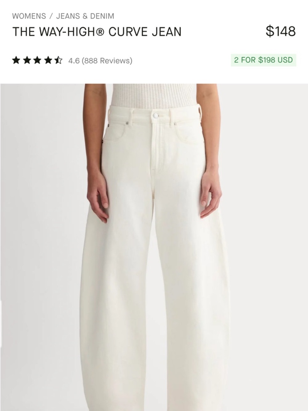 Everlane Cream Way-High Curve Jeans - 32/33L (waist altered) - Picture 2 of 8